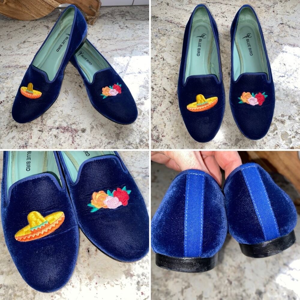 Blue Bird $350 Country Club Prep Velvet Smoking Flat Mexico sz 8 39